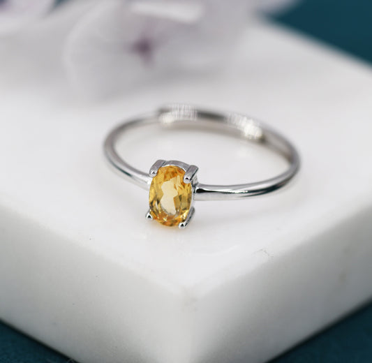 Natural Citrine Oval Ring in Sterling Silver,  4x6mm, Prong Set Oval Cut, Adjustable Size, Genuine Citrine Ring, November Birthstone