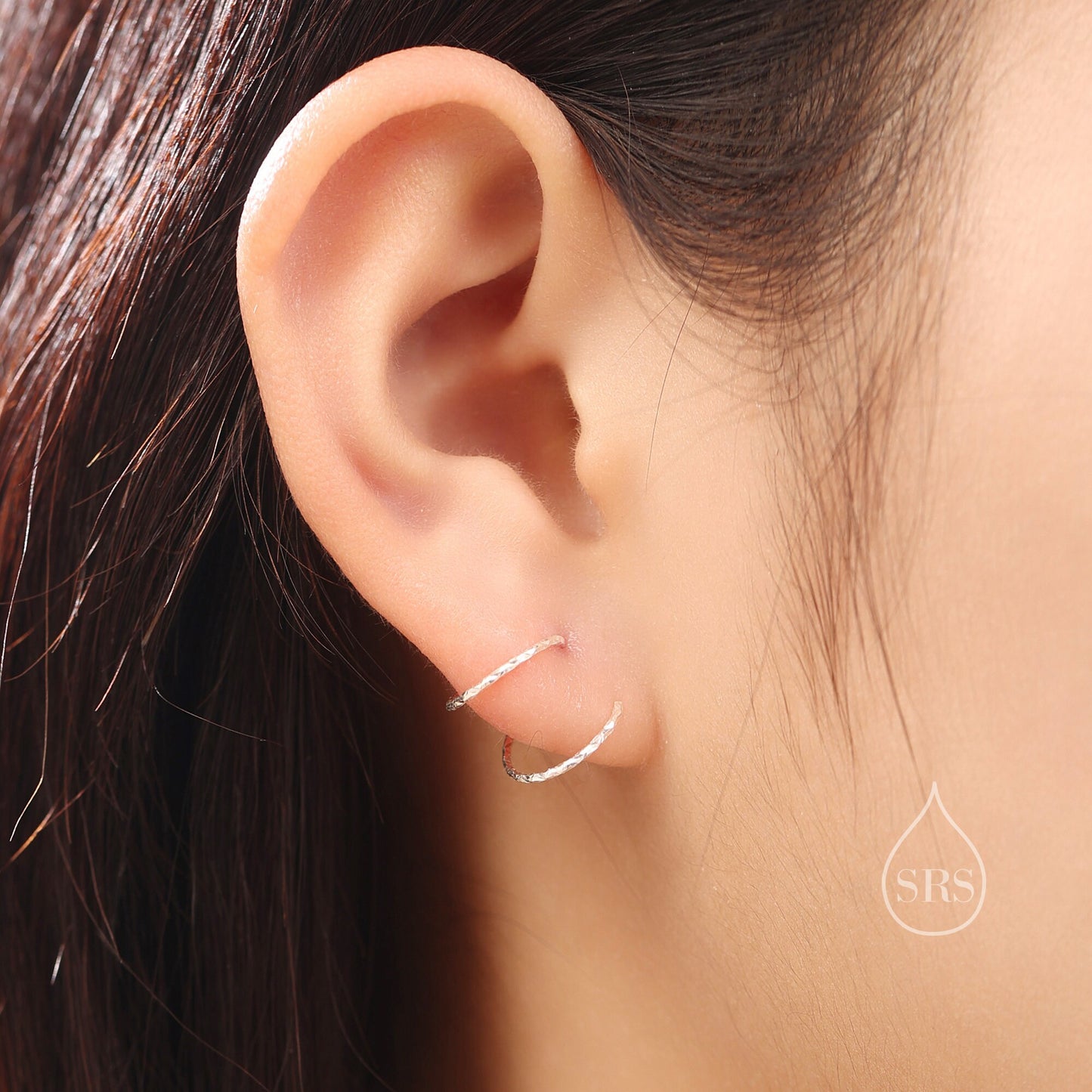 Diamond Cut Single Piercing Spiral Hoop Earrings In Sterling Silver, Silver, Gold or Rose Gold, 6mm, 7mm, 8mm Minimalist Spiral Earrings