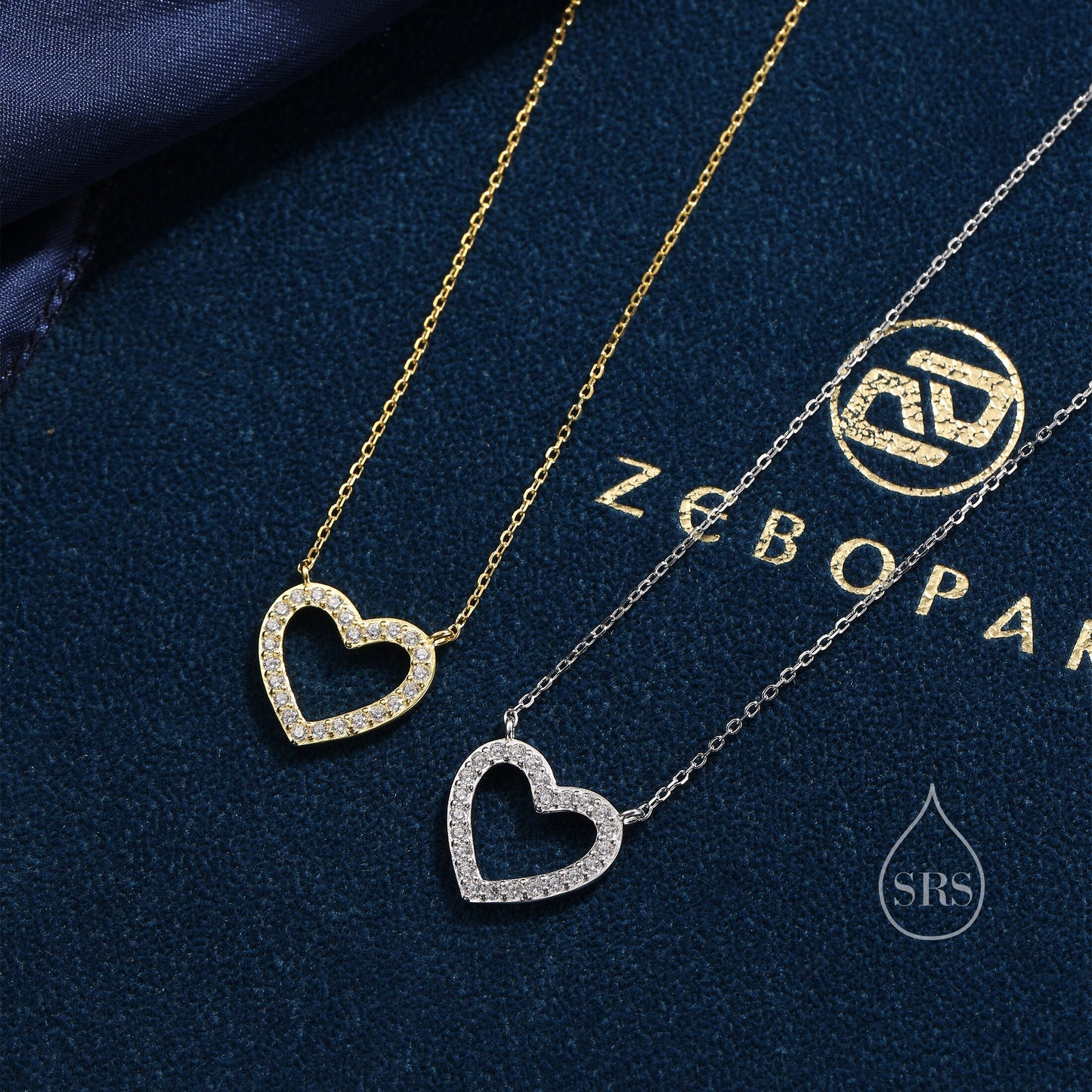 Open Heart CZ Necklace in Sterling Silver, Silver or Gold, Heart Necklace, Sparkly CZ Necklace