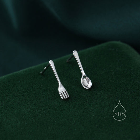 Mismatched Fork and Spoon Stud Earrings in Sterling Silver, Silver, Gold or Rose Gold, Fork and Spoon Earrings, Cute Earrings