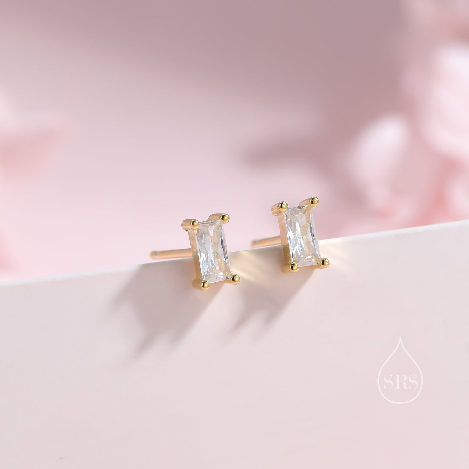 Tiny Baguette CZ Stud Earrings in Sterling Silver, Silver or Gold, Prong Set, Geometric CZ Earrings, Stacking Earrings