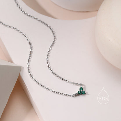 Extra Tiny Emerald Green CZ Trio Pendant Necklace in Sterling Silver, Available in Clear CZ or Green CZ, Silver or Gold,
