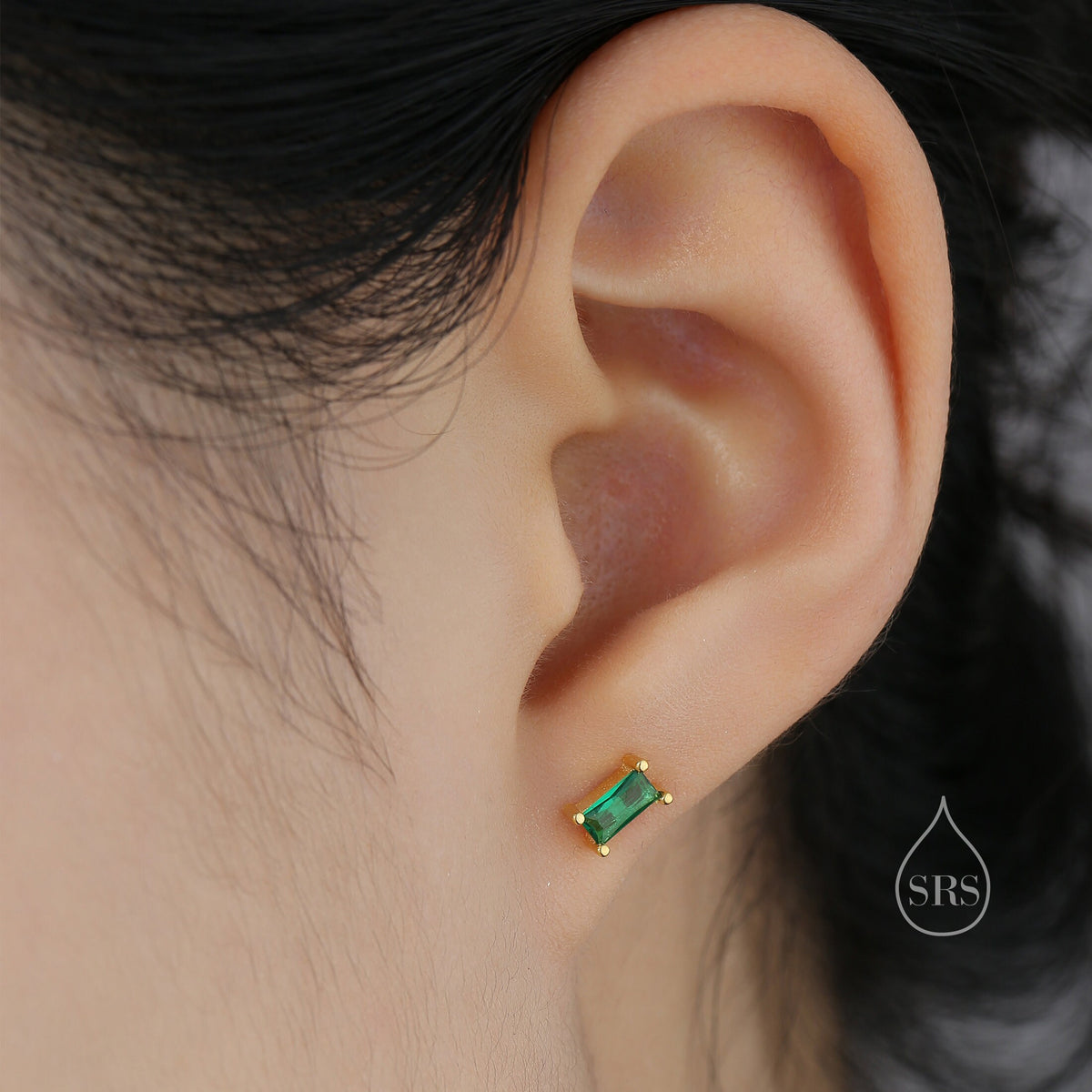 Tiny Baguette CZ Stud Earrings