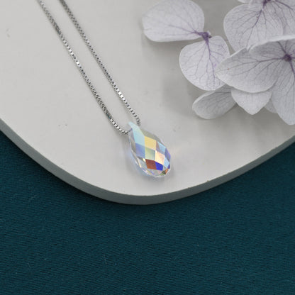 Faceted AB Crystal Droplet Pendant Necklace in Sterling Silver,  Colour Changing Aurora Crystal Necklace, Aurora Crystal, AB Crystal