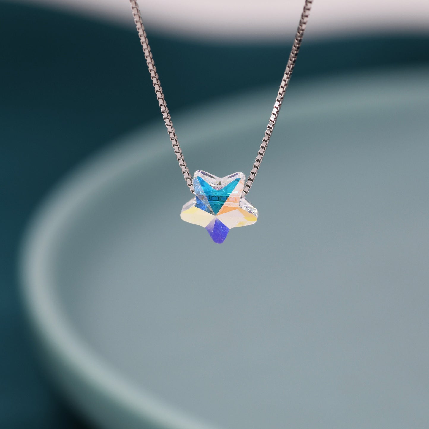 AB Crystal Star Pendant Necklace in Sterling Silver,  Colour Changing Aurora Crystal Necklace, Aurora Crystal, AB Crystal