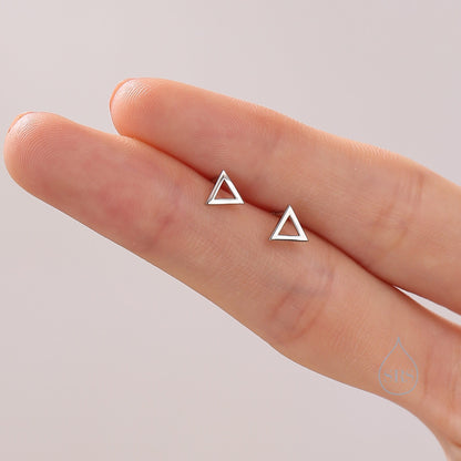 Tiny Open Triangle Stud Earrings in Sterling Silver, Silver, Gold or Rose Gold, Small Minimal Triangle Earrings, Geometric Stacking Earrings