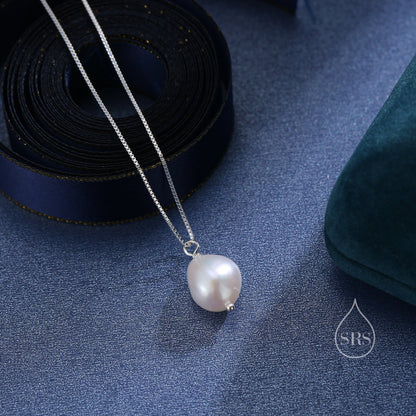 Delicate Genuine Baroque Pearl Pendant Necklace in Sterling Silver, Minimalist Pearl, One-of-a-kind Semi-precious