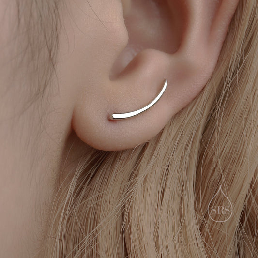 Minimalist Curved Bar Crawler Earrings in Sterling Silver, Silver or Gold or Rose Gold, Minimalist Geometric, Wave Ear Climbers