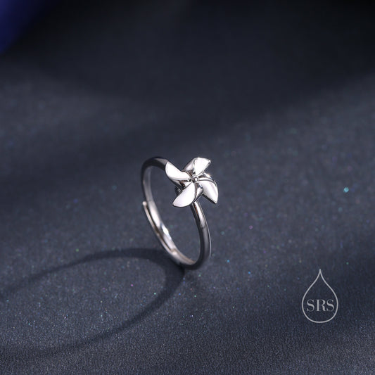 Sterling Silver Rotatable Pinwheel Ring, Fidget Ring, Adjustable Size Pinwheel Ring, Rotatable Ring, Dainty and Delicate