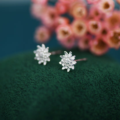 Chrysanthemum Flower Stud Earrings in Sterling Silver, Silver or Gold, Nature Inspired Flower Earrings, November Birth Flower, Botanical