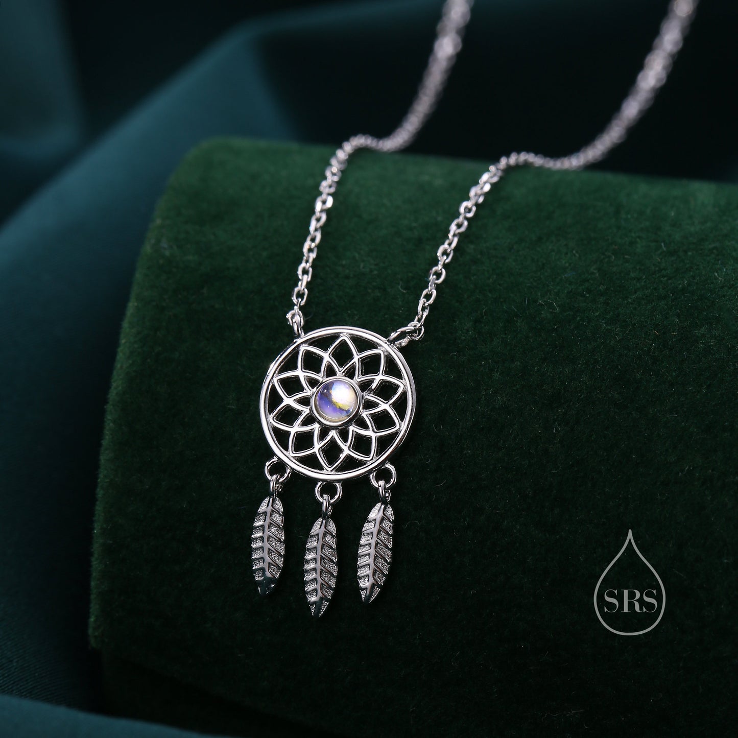 Dreamcatcher Pendant Necklace in Sterling Silver, Opal or Moonstone, Adjustable 16&#39;&#39; - 18&#39;&#39; - Cute Quirky and Fun Jewellery, Dream Catcher