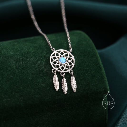 Dreamcatcher Pendant Necklace in Sterling Silver, Opal or Moonstone, Adjustable 16&#39;&#39; - 18&#39;&#39; - Cute Quirky and Fun Jewellery, Dream Catcher