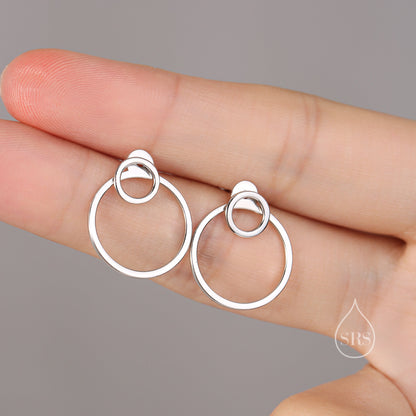 Double Circle Ear Jacket in Sterling Silver,  Two Way Earrings, Detachable Circle, Front and Back Earrings, Silver Gold or Rose Gold