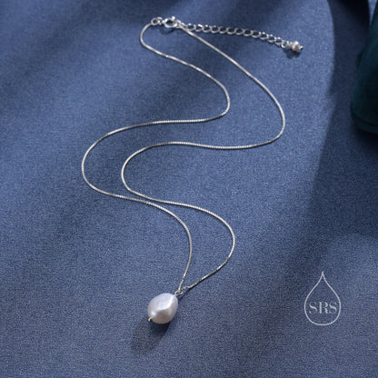 Delicate Genuine Baroque Pearl Pendant Necklace in Sterling Silver, Minimalist Pearl, One-of-a-kind Semi-precious