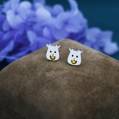 Reindeer stud earrings in Sterling Silver, Rudolph Earrings, Deer Earrings, Christmas Earrings