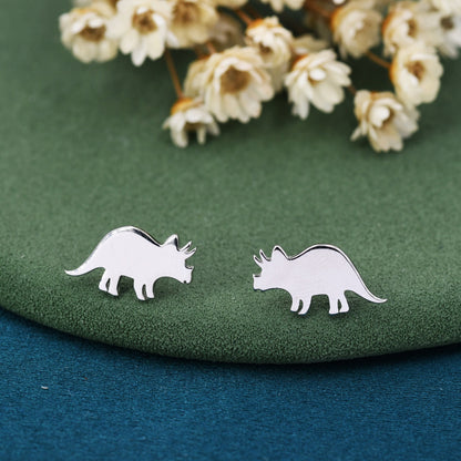 Tricerotops Dinosaur Stud Earrings in Sterling Silver, Cute Fun Quirky Animal Jewellery, Jewelry Gift for Her, Animal Lover