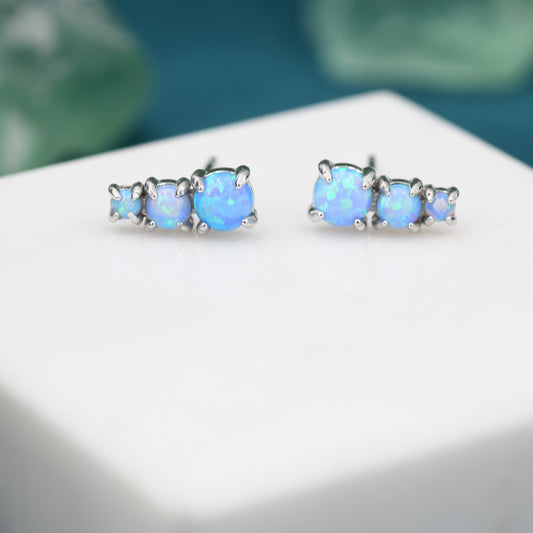 Blue Opal Trio Stud Earrings in Sterling Silver, Silver or Gold, Three Star Earrings, Three Opal Earrings, Opal Stud, Small Opal Earrings