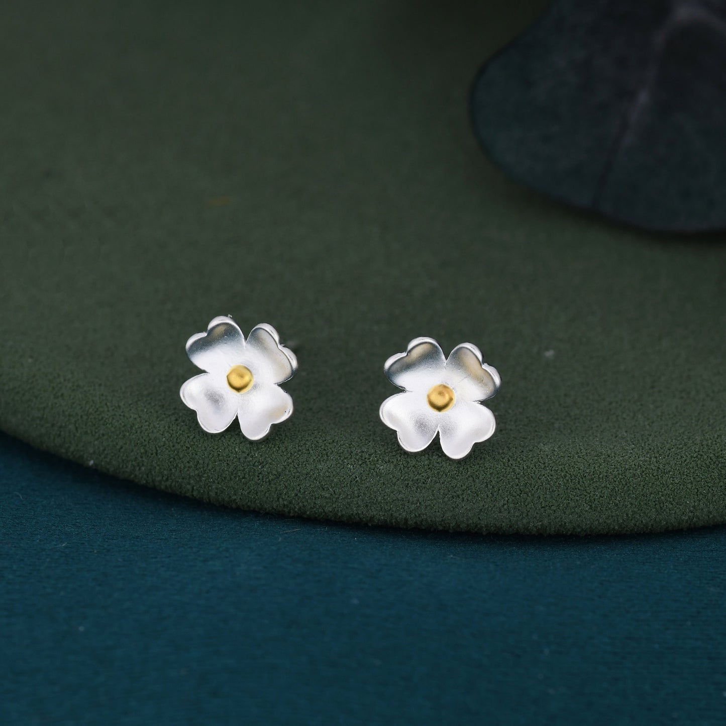 Buttercup Flower Stud Earrings in Sterling Silver, Blossom Earrings, Sand Blasted Finish, Nature Inspired Earrings