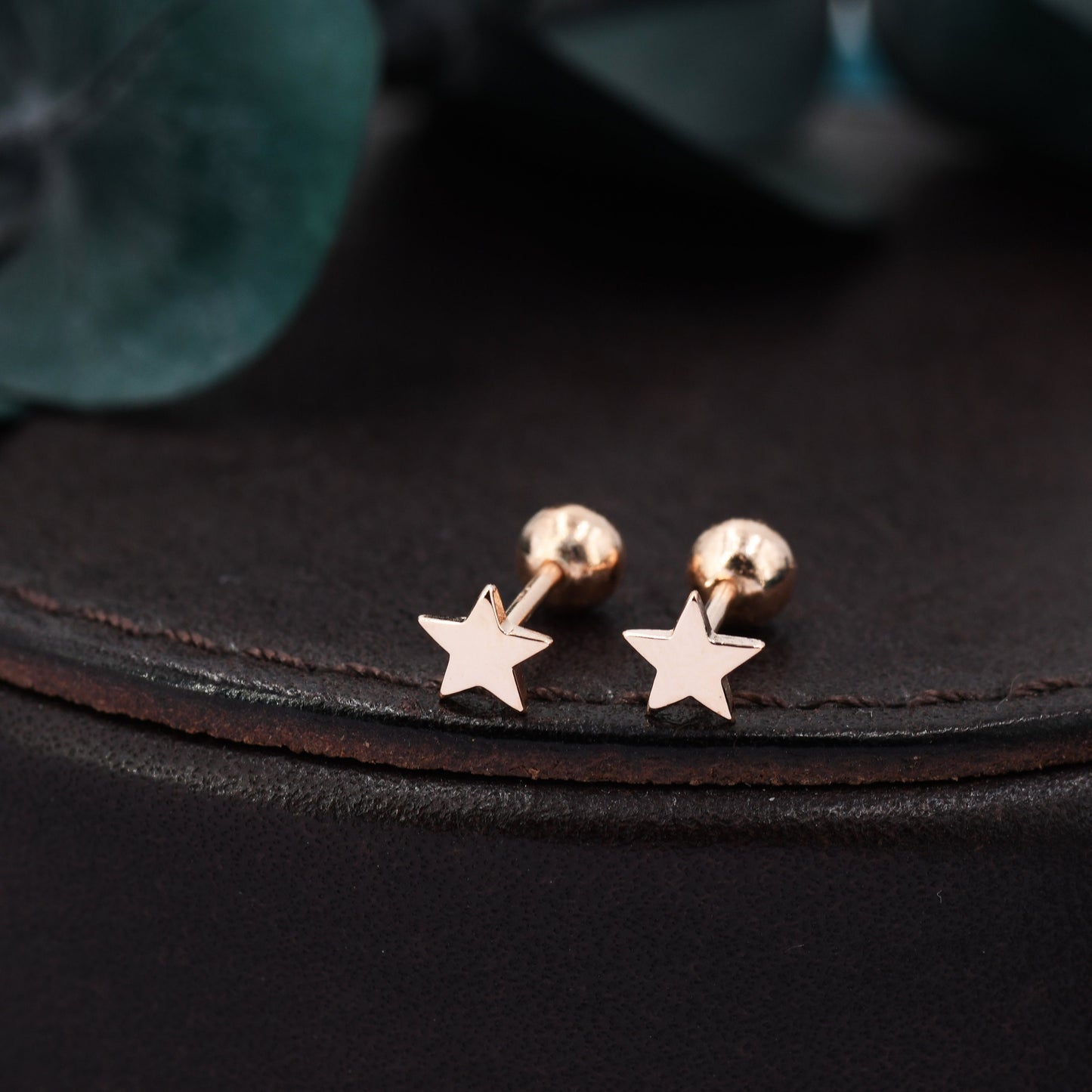 Small Pair of Star Stud Earrings in Sterling Silver, Rose Gold and Silver, Screw Back Earrings - helix ,cartilage , conch, tragus