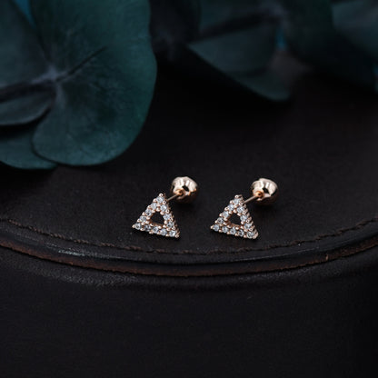 Small Pair of Open Triangle Stud Earrings in Sterling Silver, Rose Gold, Silver, Screw Back Earrings - helix, cartilage, conch, tragus
