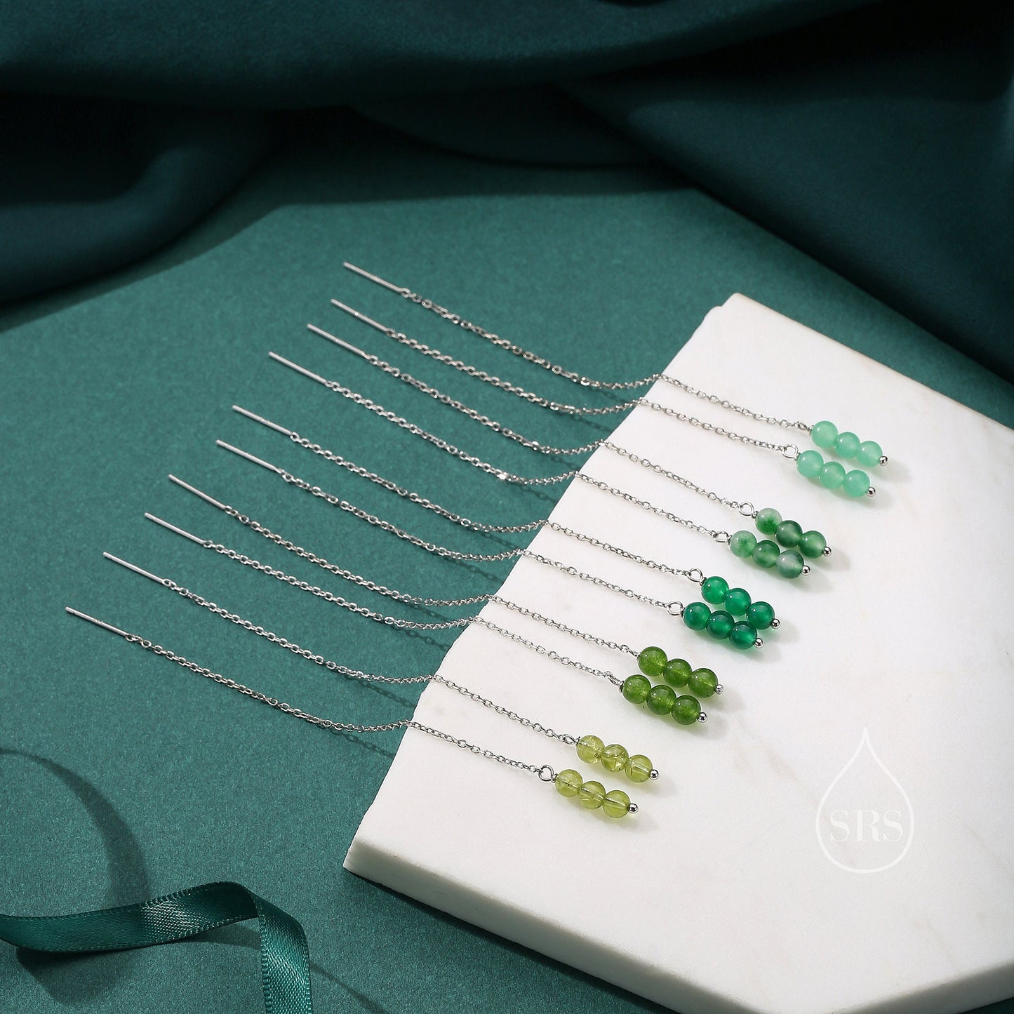 Genuine Peridot Threaders in Sterling Silver, Three Beads Threader Earrings, Ear Jacket, Green Peridot Earrings
