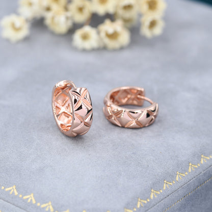 Chunky Huggie Hoop Earrings in Sterling Silver, Textured Hammered, Silver, Gold and Rose Gold, Geometric Design