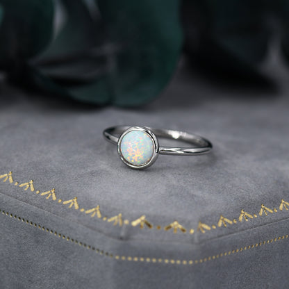 Sterling Silver Opal Ring,  US Size 5 6 7 8, Skinny Stacking Ring, White Opal, Midi Ring, Minimalist Geometric Ring