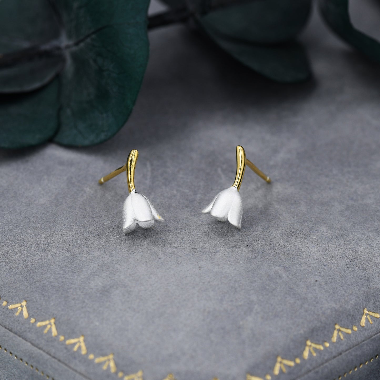 Lily of the Valley Flower Stud Earrings in Sterling Silver - Flower Blossom Stud Earrings  - Cute,  Fun, Whimsical