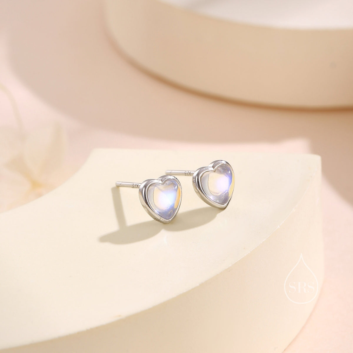 Moonstone Heart Stud Earrings
