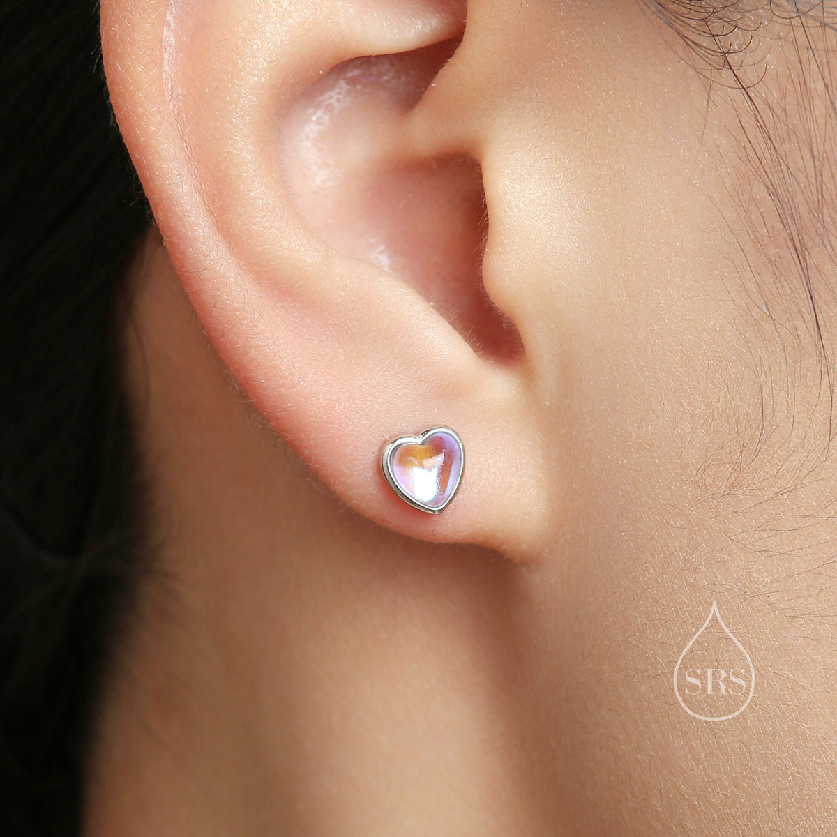 Moonstone Heart Stud Earrings