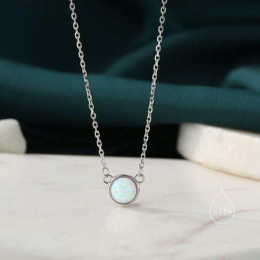 Sterling Silver White Opal Dainty Coin Pendant Necklace - Delicate Crystal Coin Necklace