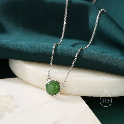 Sterling Silver Genuine Jasper Jade Dainty Coin Pendant Necklace - Delicate 8mm Jade Stone Coin Necklace