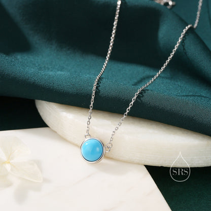 Sterling Silver Genuine Turquoise Dainty Coin Pendant Necklace - Delicate Blue Turquoise Stone Coin Necklace
