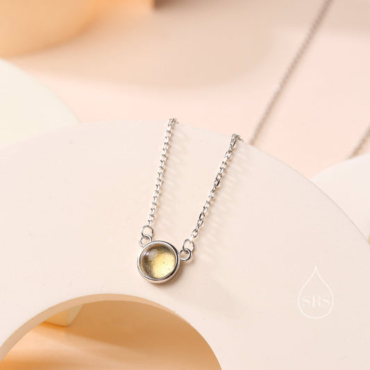 Sterling Silver Genuine Citrine Dainty Coin Pendant Necklace - Delicate Citrine Crystal Coin Necklace, November Birthstone