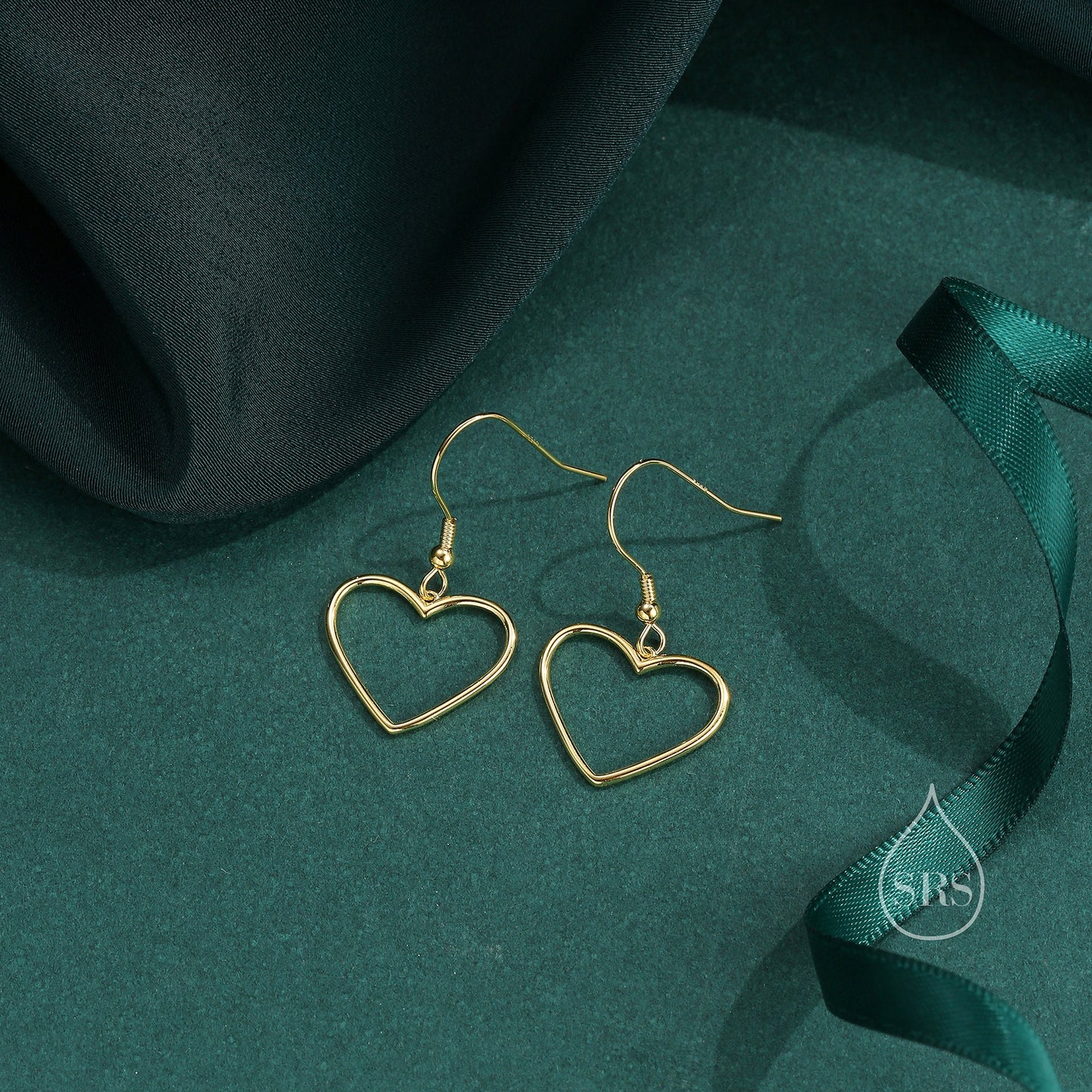 Heart Dangle Drop Hook Earrings in Sterling Silver, Silver or Gold or Rose Gold, Skinny Heart Earrings, Cut Out Heart Earrings, Hollow Heart