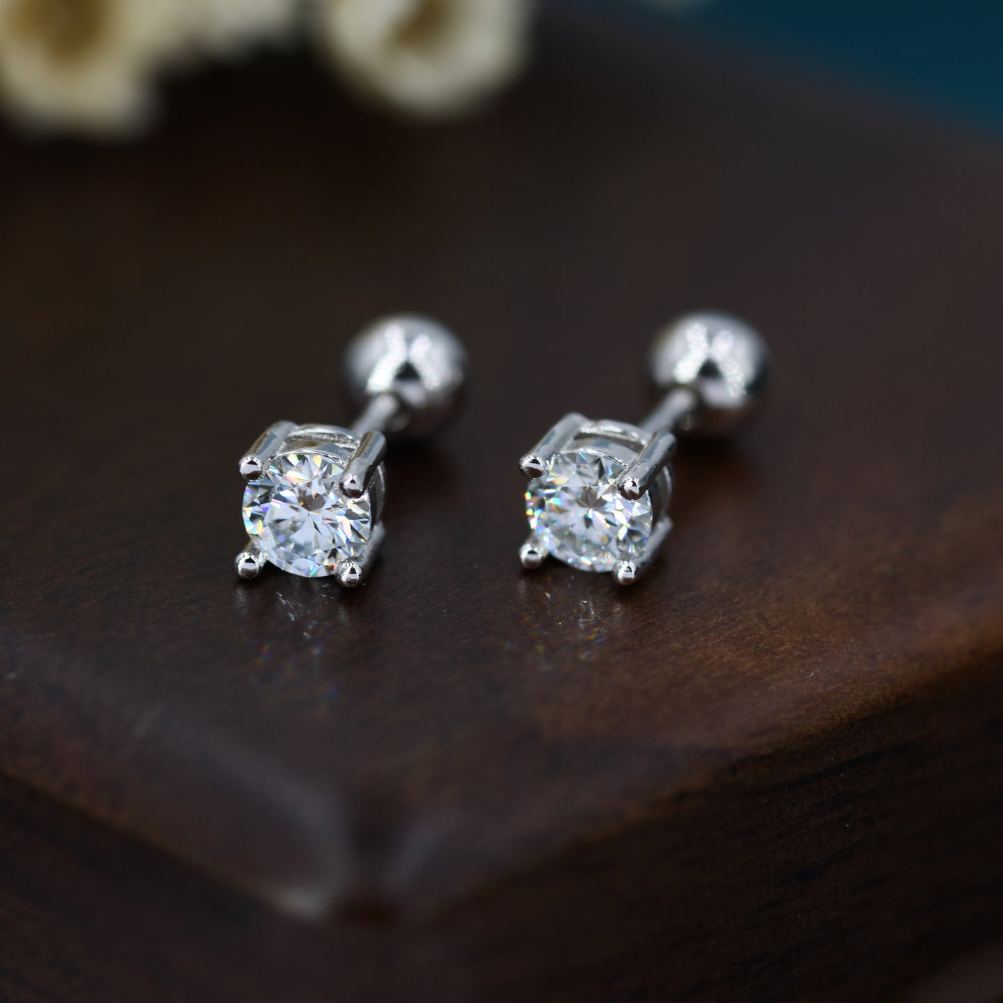 Moissanite  Earrings in Sterling Silver, Silver or Gold, Butterfly Backs or Screw Backs, Available in 3mm, 4mm, 5mm 6mm, Four Prong Set