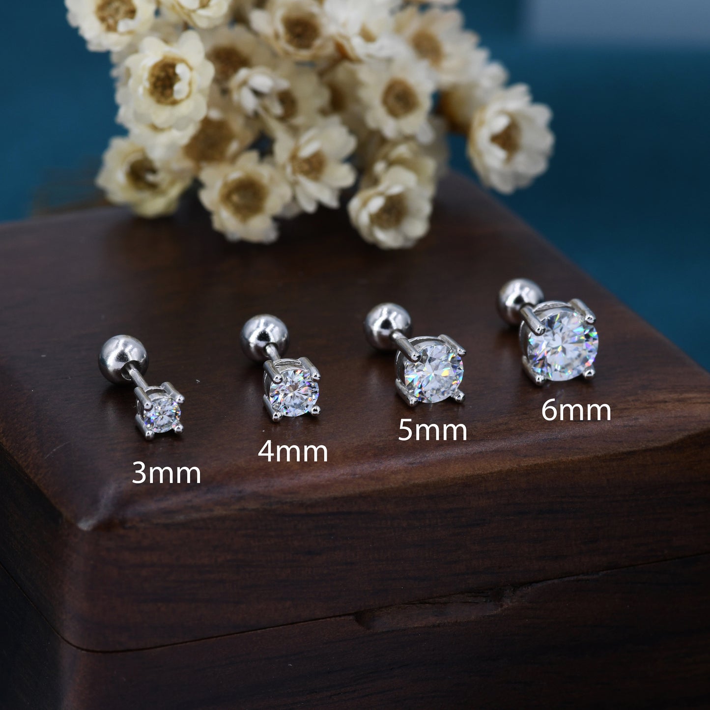 Moissanite  Earrings in Sterling Silver, Silver or Gold, Butterfly Backs or Screw Backs, Available in 3mm, 4mm, 5mm 6mm, Four Prong Set