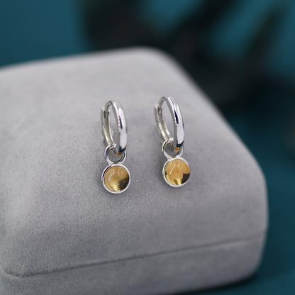 Genuine Citrine Hoop Earrings in Sterling Silver, Detachable Yellow Citrine Coin Dangle Hoop Earrings, Interchangeable, November Birthstone