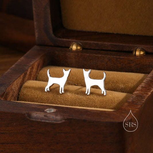 Tiny Chihuahua Dog Stud Earrings in Sterling Silver, Silver or Gold or Rose Gold, Sterling Silver Chihuahua Dog Earrings, Pet Earrings