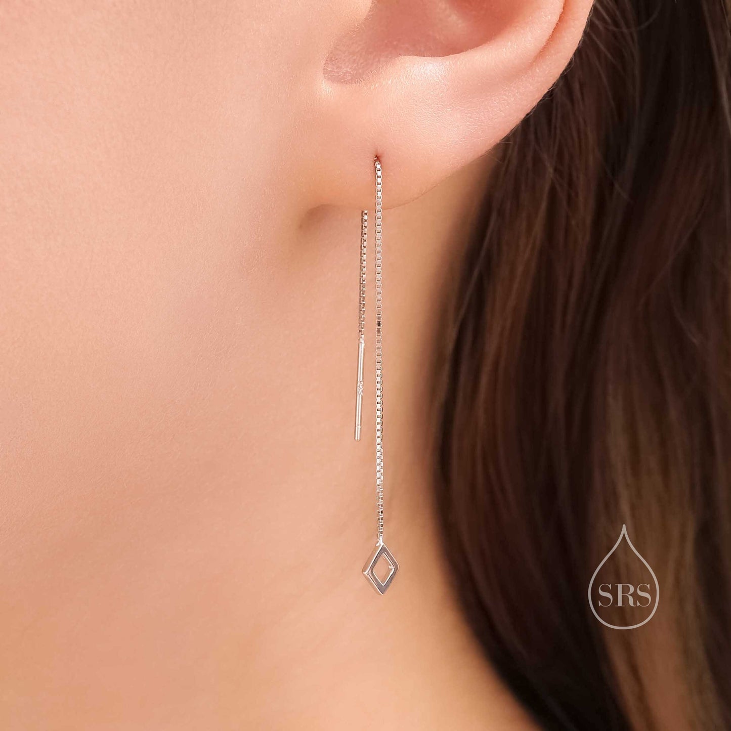 Extra Tiny Open Square Threader Earrings in Sterling Silver, Silver or Gold, Cut-out Square Ear Threaders