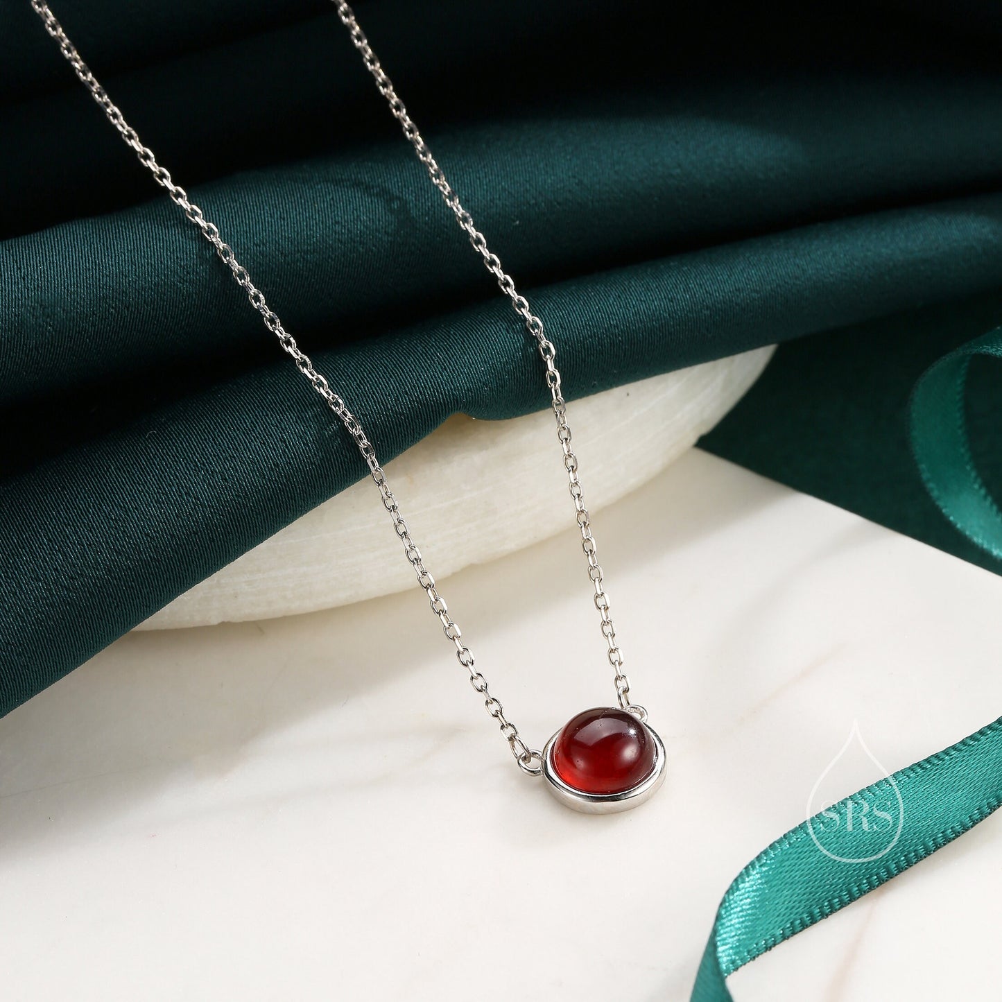 Sterling Silver Genuine Garnet Dainty Coin Pendant Necklace - Delicate Garnet Stone Coin Necklace, January Birthstone