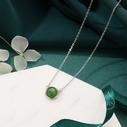 Sterling Silver Genuine Jasper Jade Dainty Coin Pendant Necklace - Delicate 8mm Jade Stone Coin Necklace