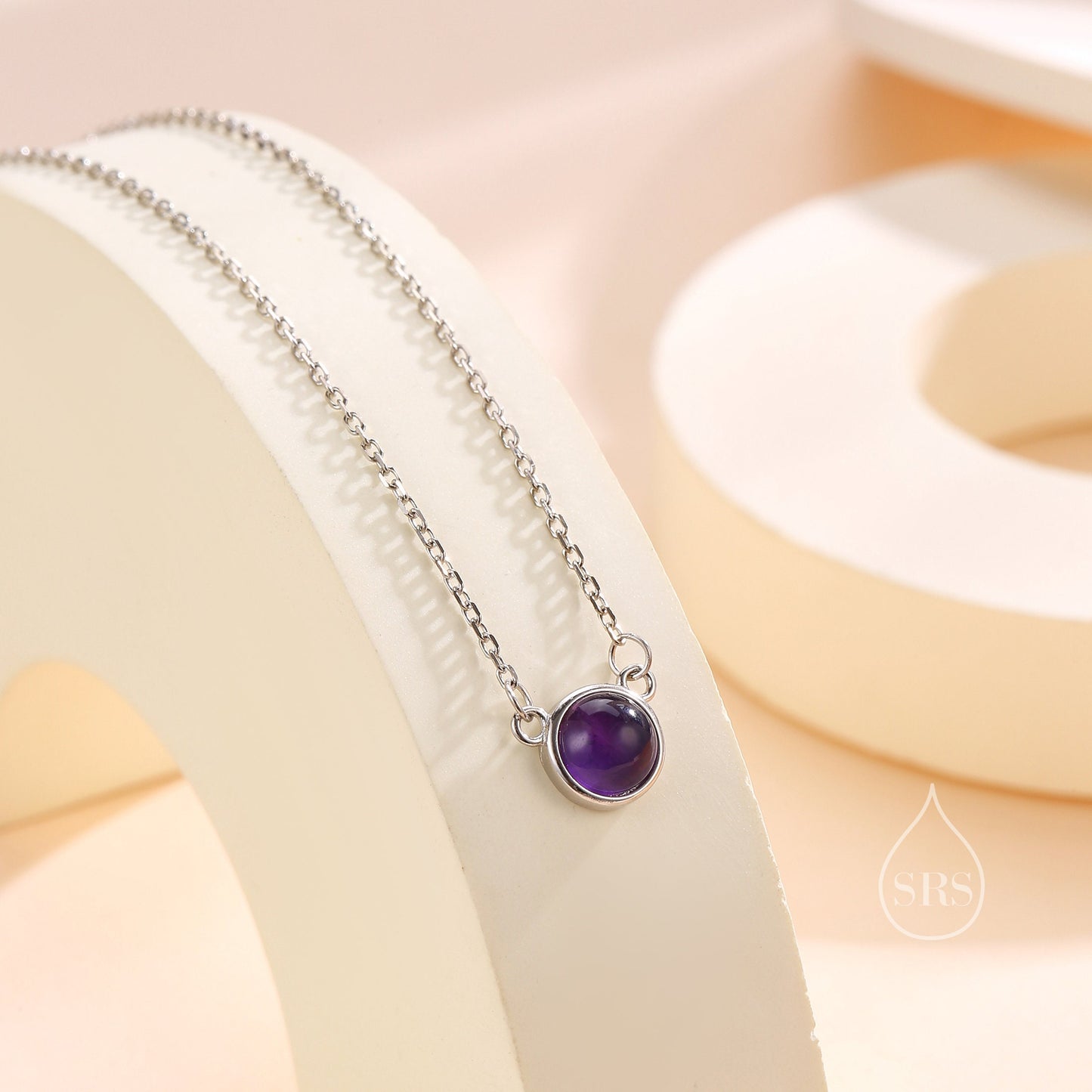 Sterling Silver Genuine Purple Amethyst Dainty Coin Pendant Necklace - Delicate Purple Amethyst Stone Coin Necklace, February Birthstone