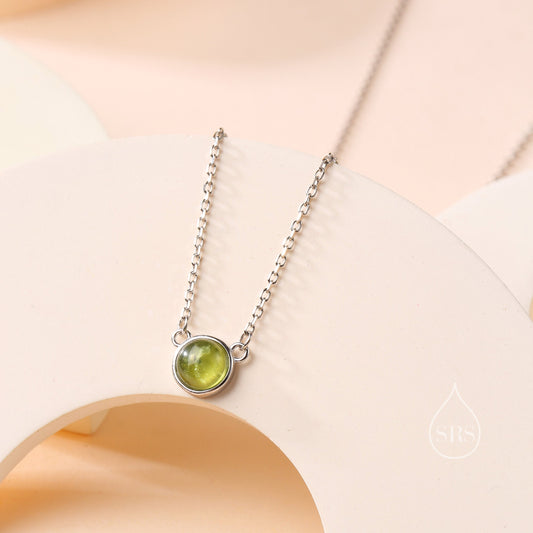 Sterling Silver Genuine Peridot Dainty Coin Pendant Necklace - Delicate Crystal Coin Necklace, August Birthstone