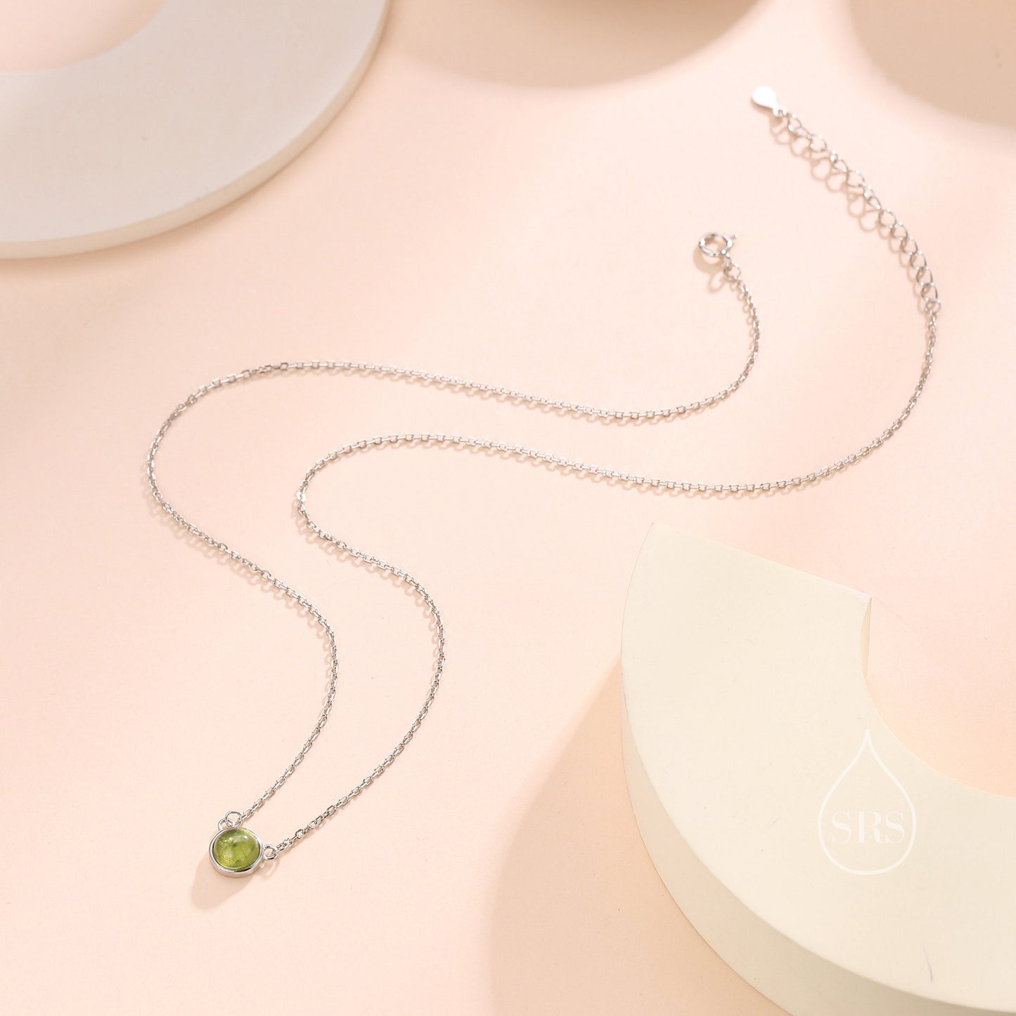 Sterling Silver Genuine Peridot Dainty Coin Pendant Necklace - Delicate Crystal Coin Necklace, August Birthstone