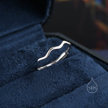 Sterling Silver Skinny Wave Ring, Adjustable Size, Delicate Minimalist Ring