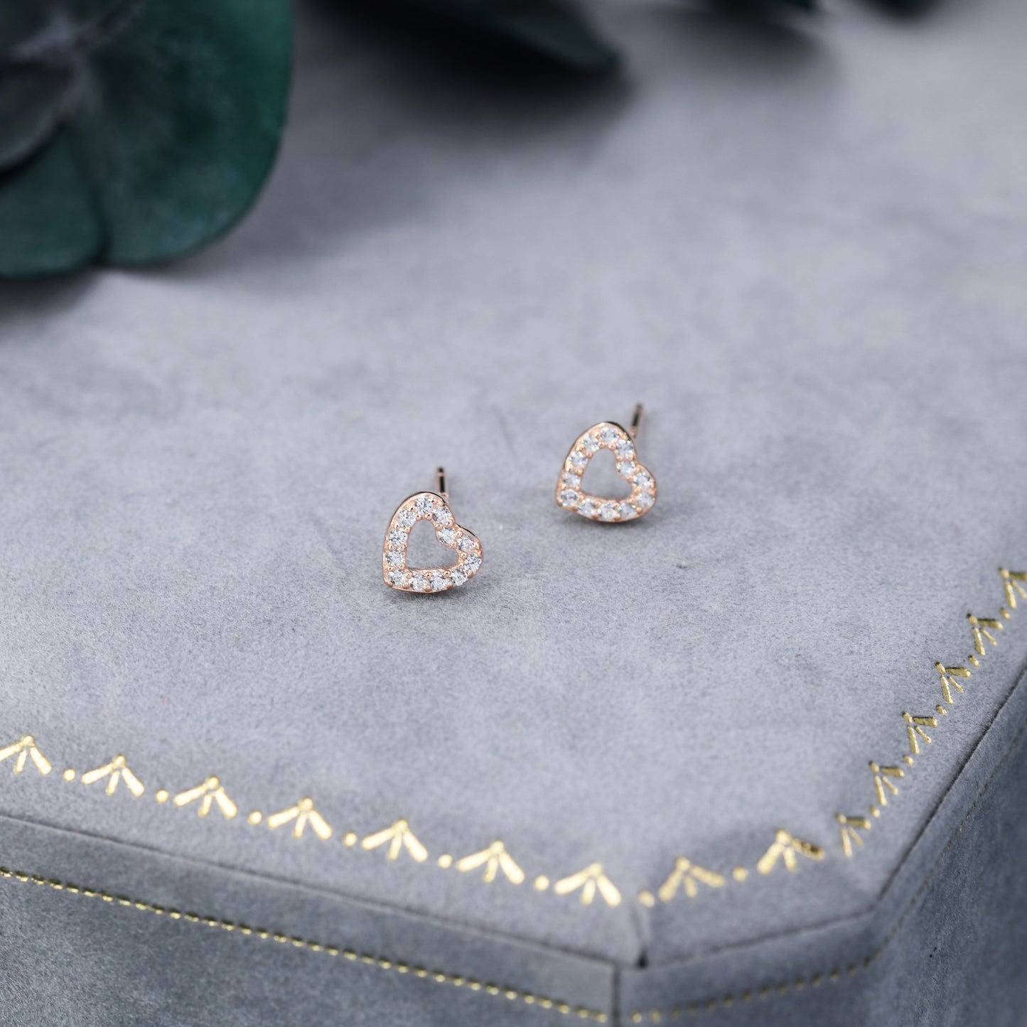 Tiny Open Heart Stud Earrings in Sterling Silver, Silver or Gold, CZ Heart Stud