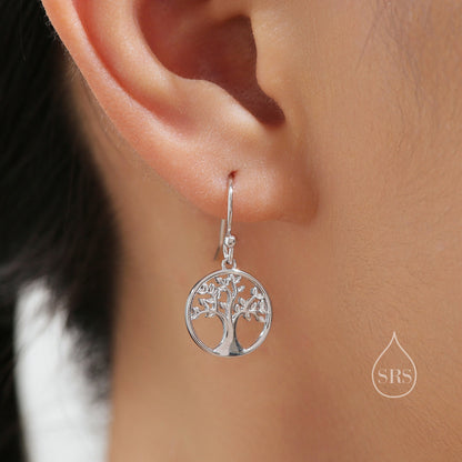 Tree of Life Drop Hook Earrings in Sterling Silver, Silver or Gold or Rose Gold, Sterling Silver Tree of Life Earrings