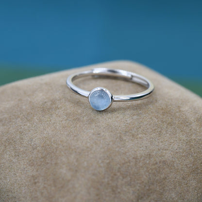 Minimalist Genuine Aquamarine Ring in Sterling Silver,  4mm Bezel Set Natural Aquamarine Ring, Adjustable Size, Aquamarine Ring