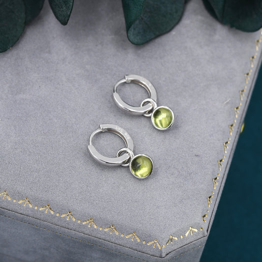 Genuine Peridot Hoop Earrings in Sterling Silver, Detachable Green Peridot Coin Dangle Hoop Earrings, Interchangeable, August Birthstone